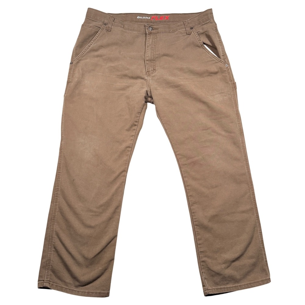 Dickies Carpenter Pants Mens 38x30 Brown Flex Canvas Distressed Workwear Utility